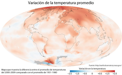 Cambio en las temperaturas promedio terrestres